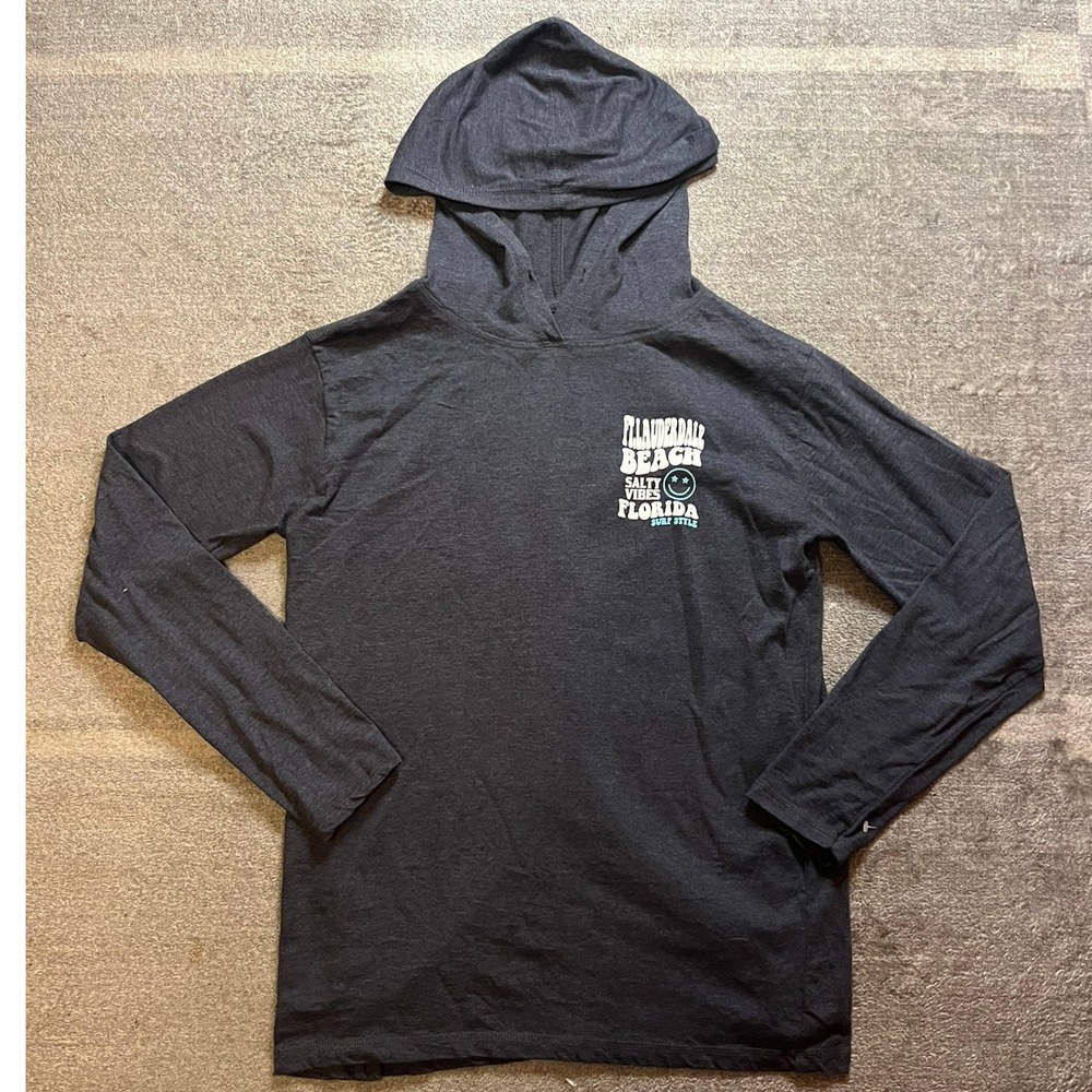 Surf Style Ft Lauderdale Beach Florida Salty Vibes Hooded Long Sleeve Shirt L